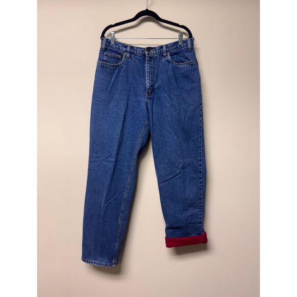VTG - EDDIE BAUER Fleece Lined Jeans, Medium Wash, Zip Fly, Sz 35x32 - Picture 2 of 10